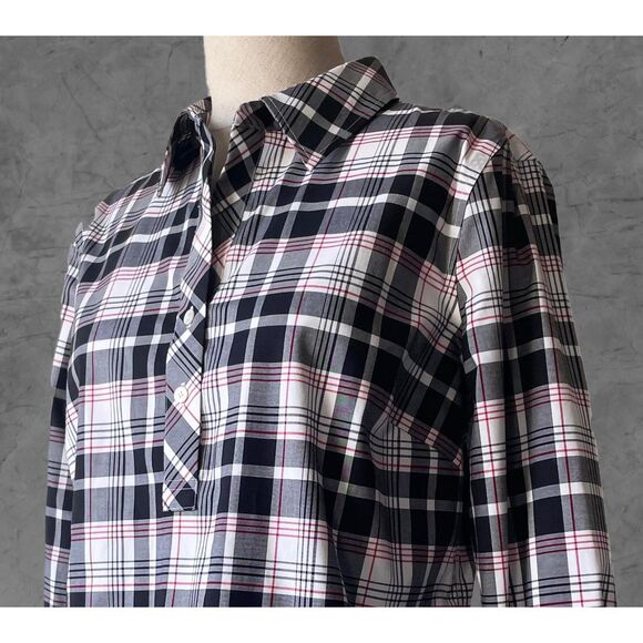 Talbots Plaid Black Red White Tunic Collared Wrinkle Resistant - Womens 8 - Picture 1 of 7